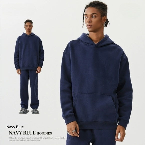 American-Style Fleece Thick Hoodie & Sweatpants Set