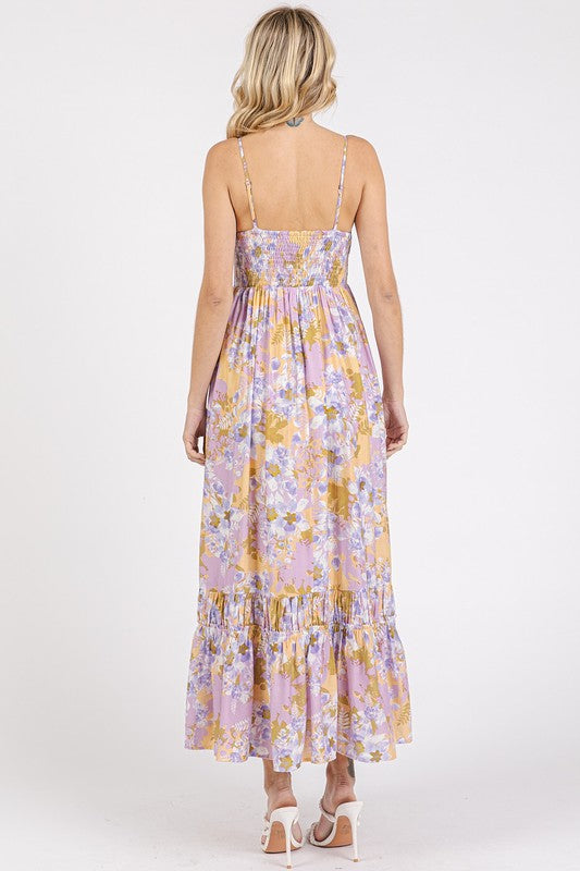Floral Smocked Back Ruffled Hem Maxi Cami Dress
