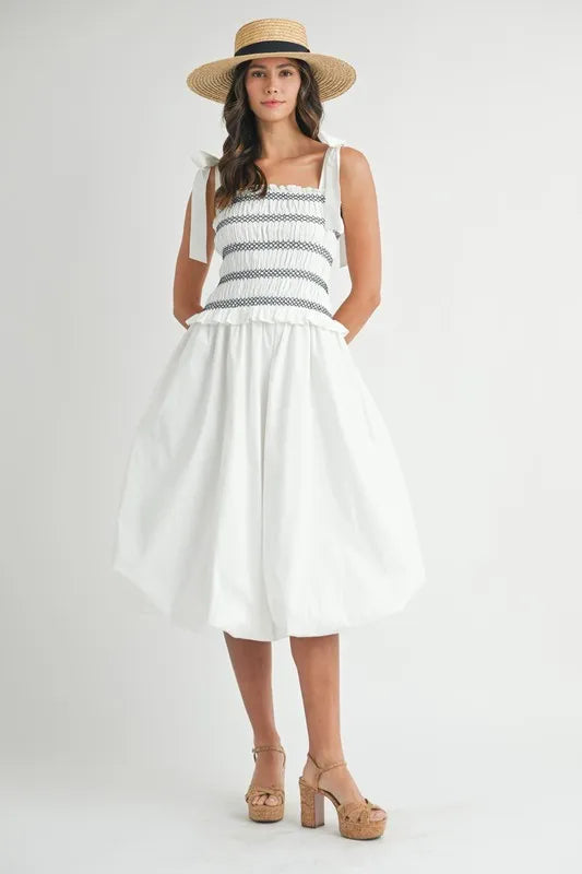 Women’s Smocked Bodice Bubble Midi Dress