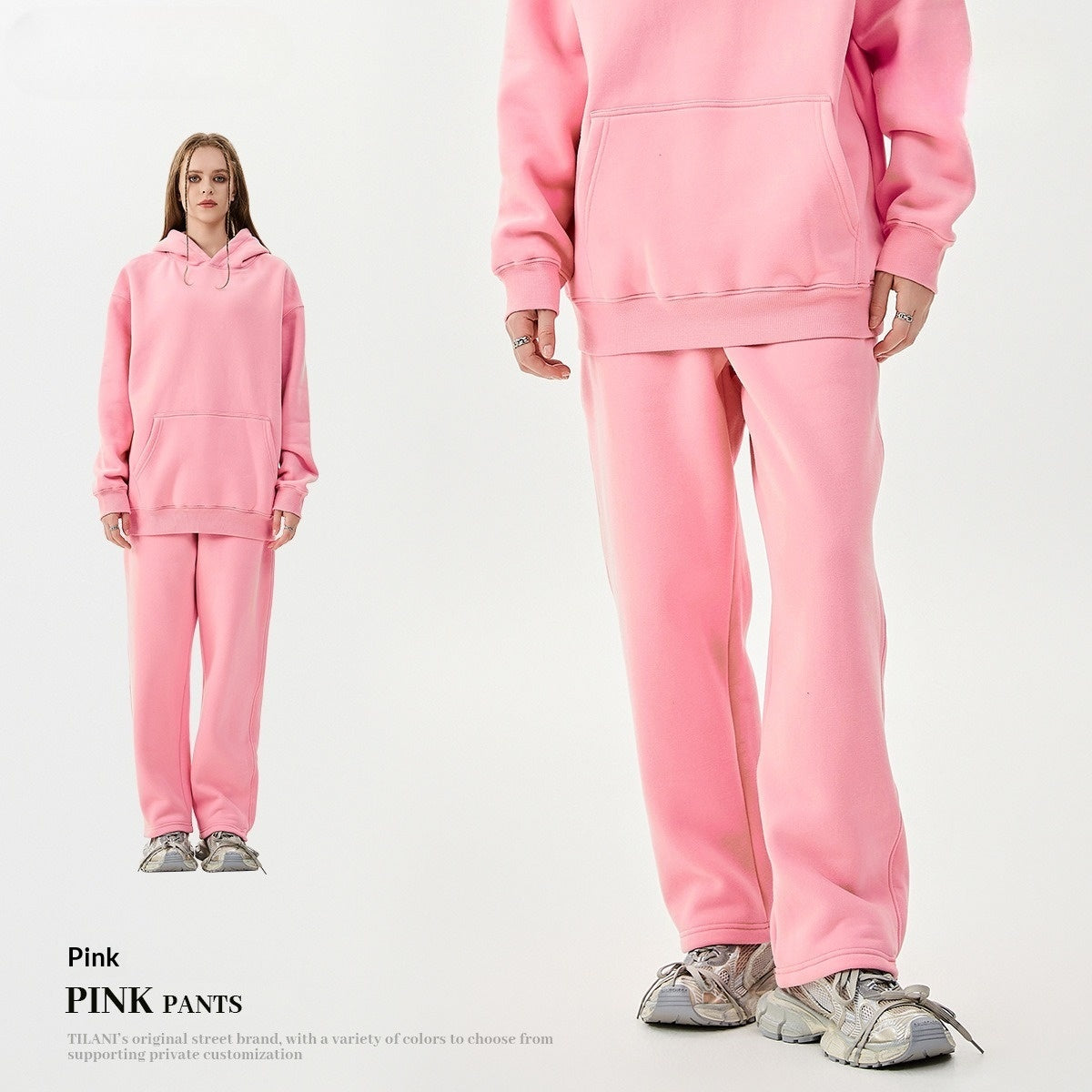 American-Style Fleece Thick Hoodie & Sweatpants Set