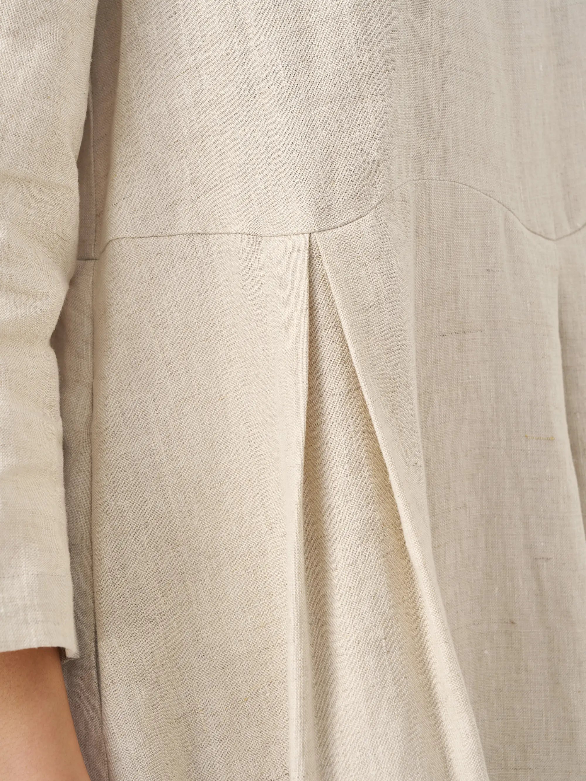 ABIGAIL Linen Bateau Neck Pleated Midi Dress
