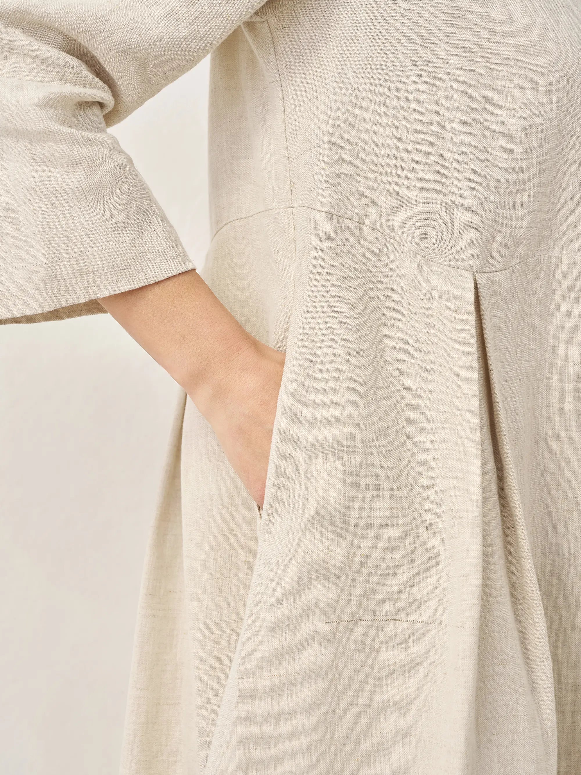 ABIGAIL Linen Bateau Neck Pleated Midi Dress