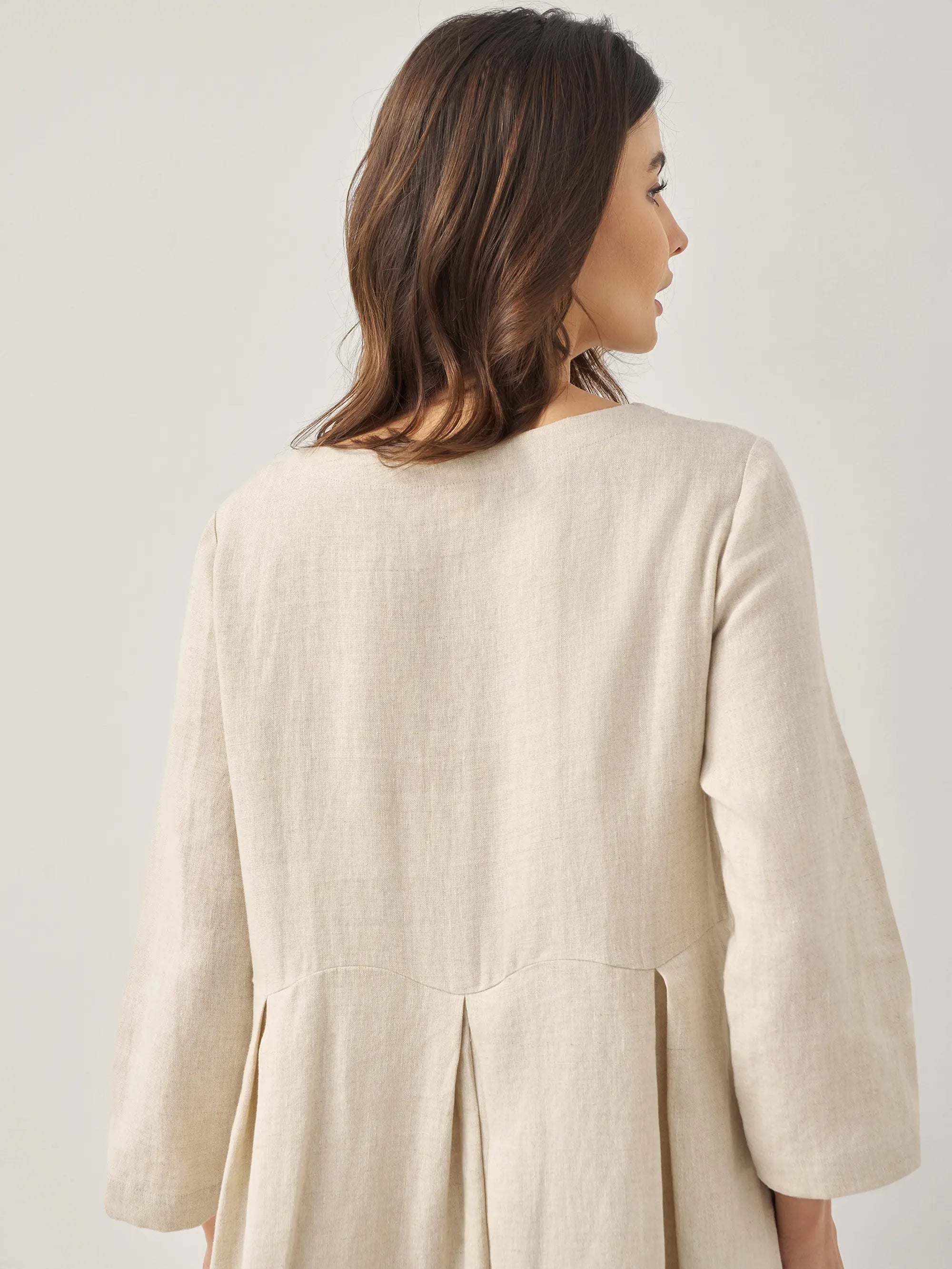 ABIGAIL Linen Bateau Neck Pleated Midi Dress