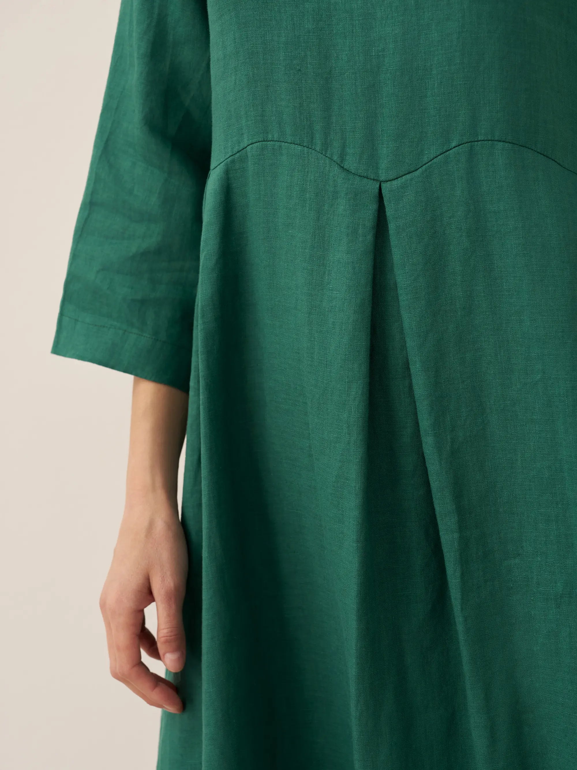 ABIGAIL Linen Bateau Neck Pleated Midi Dress