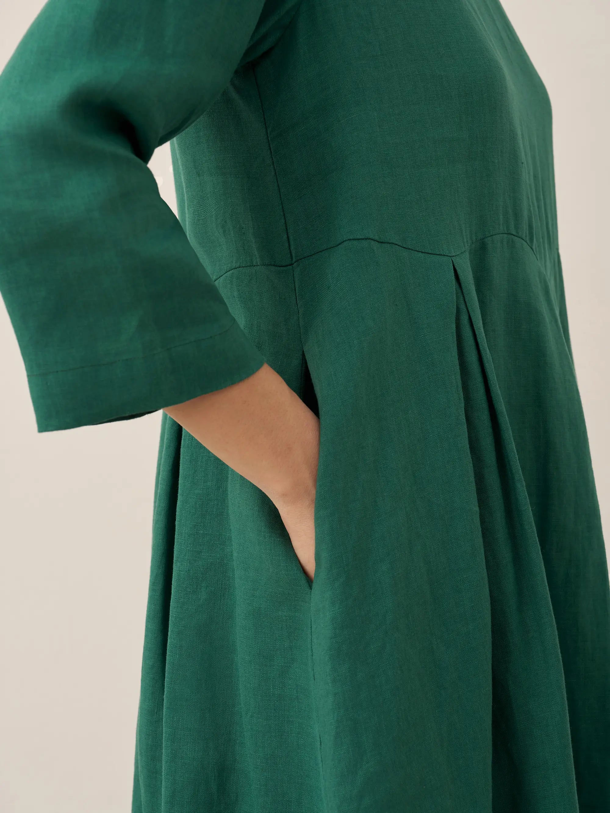 ABIGAIL Linen Bateau Neck Pleated Midi Dress