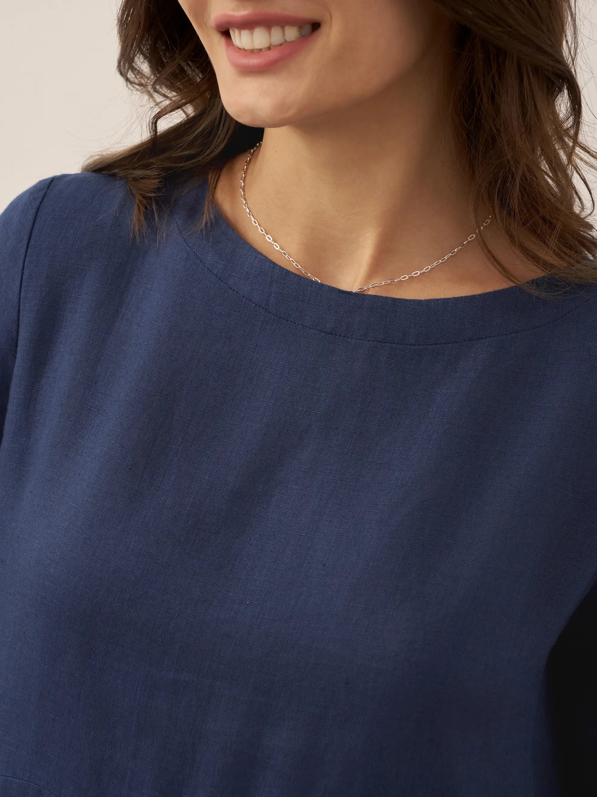 ABIGAIL Linen Bateau Neck Pleated Midi Dress