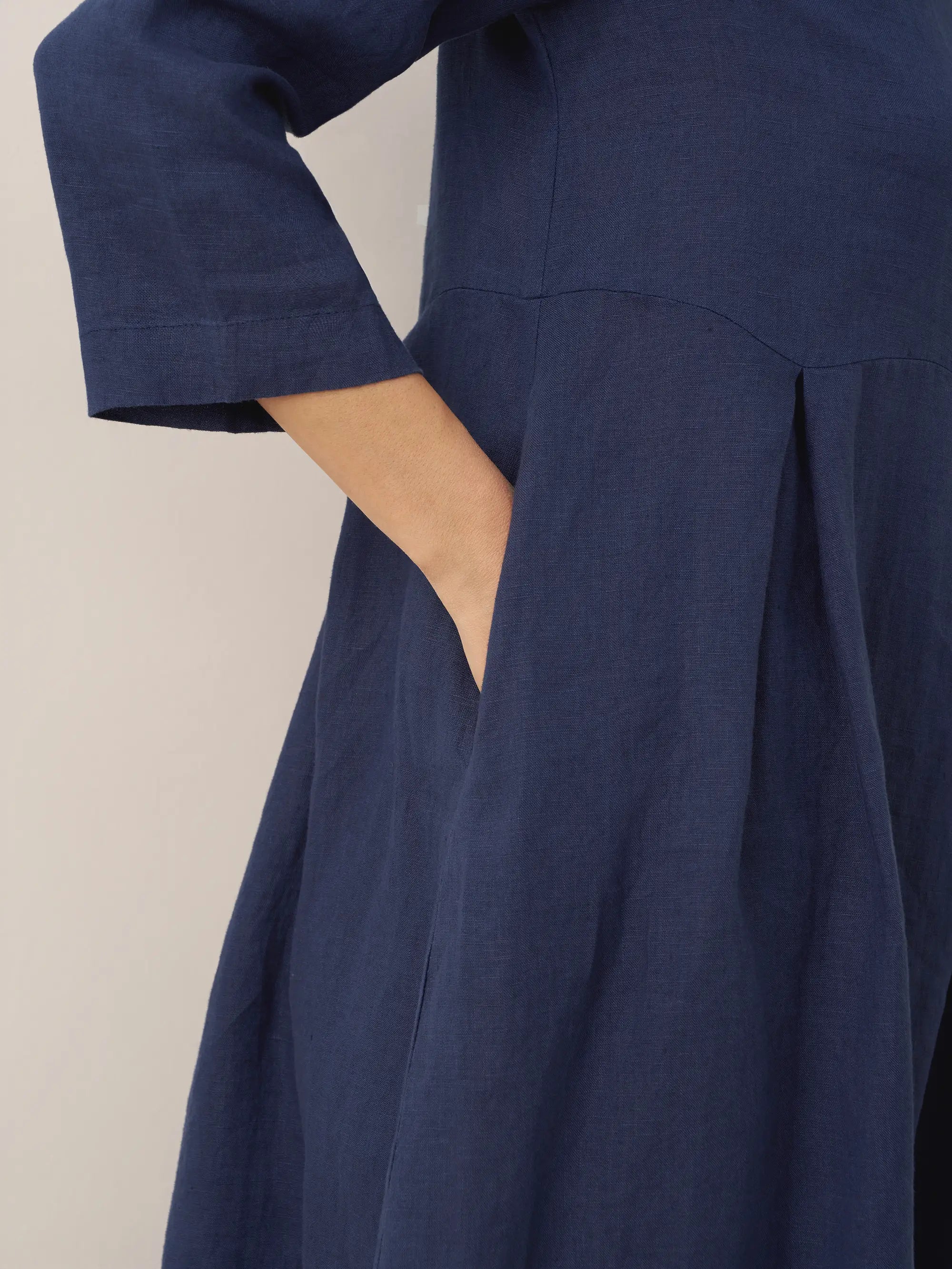 ABIGAIL Linen Bateau Neck Pleated Midi Dress