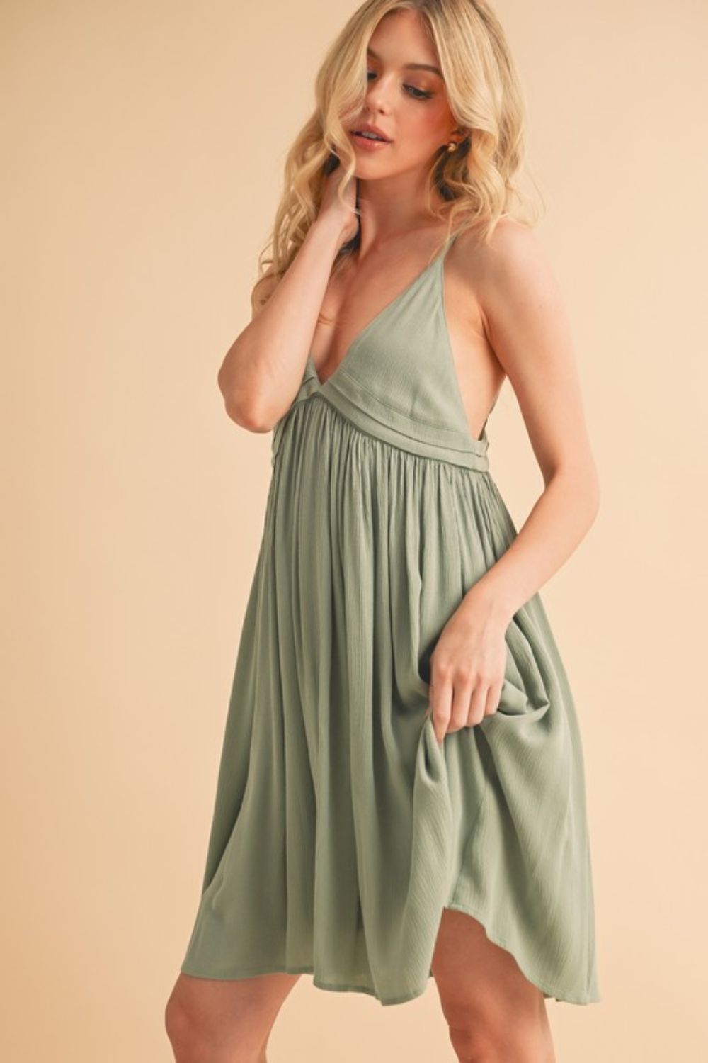 Ruched Plunge Mini Cami Dress