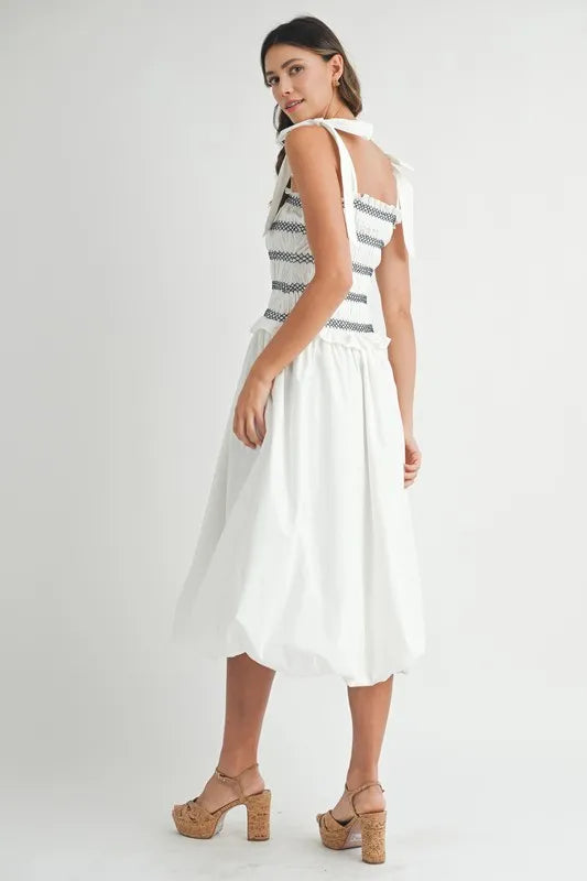 Women’s Smocked Bodice Bubble Midi Dress