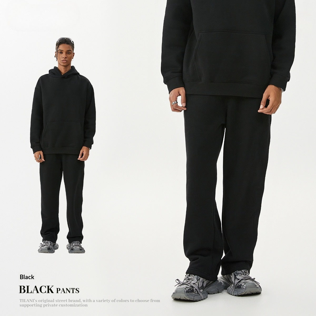 American-Style Fleece Thick Hoodie & Sweatpants Set