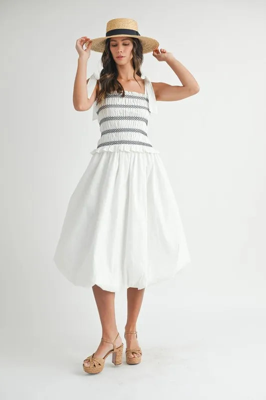 Women’s Smocked Bodice Bubble Midi Dress