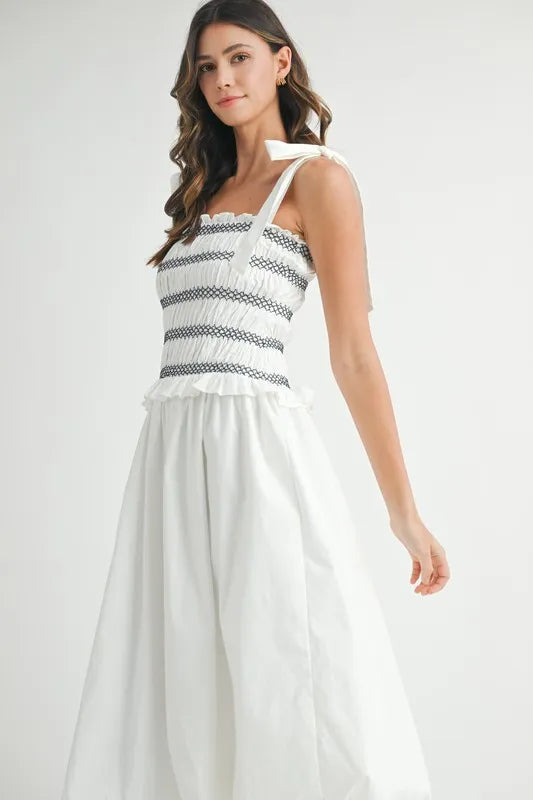 Women’s Smocked Bodice Bubble Midi Dress