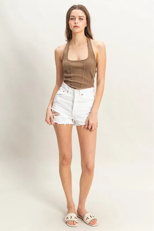 Trendy Mineral Wash Halter Top for Daily Wear