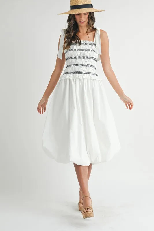 Women’s Smocked Bodice Bubble Midi Dress