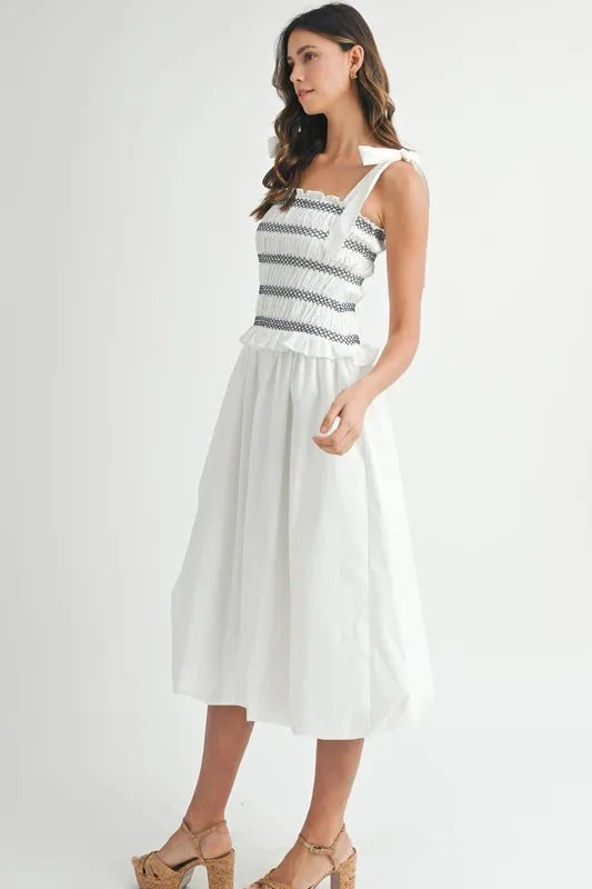 Women’s Smocked Bodice Bubble Midi Dress