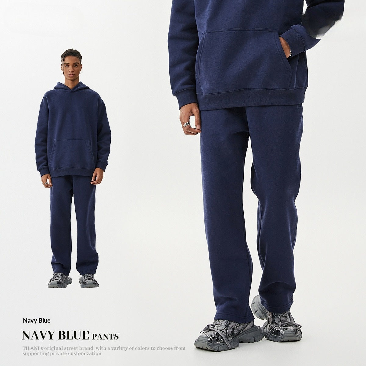 American-Style Fleece Thick Hoodie & Sweatpants Set