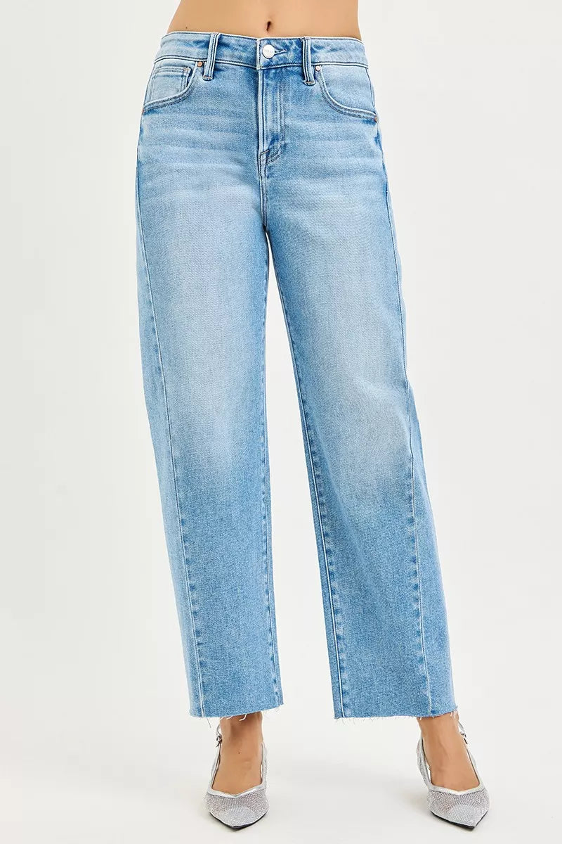 RISEN Plus Size Slouchy Cropped Barrel Jeans