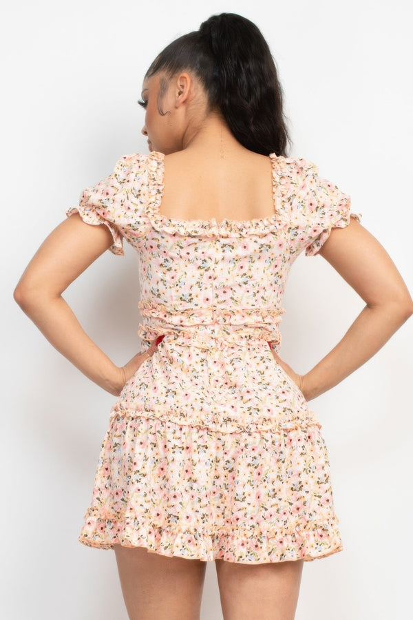 Ruffled Floral Puff Sleeve Dress