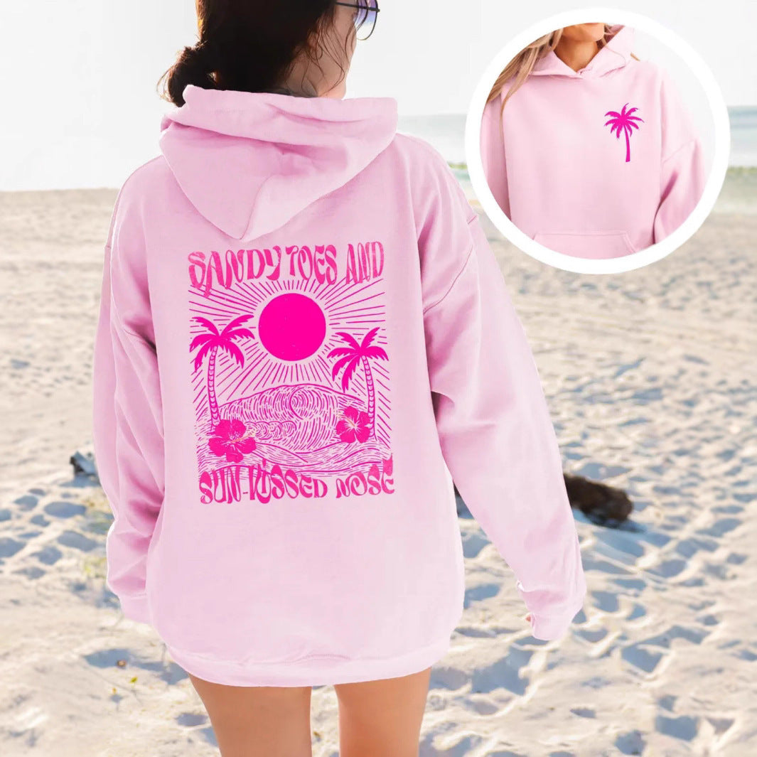 Girls Palm Print Beach Hoodie Dress – Purple Bauhinia