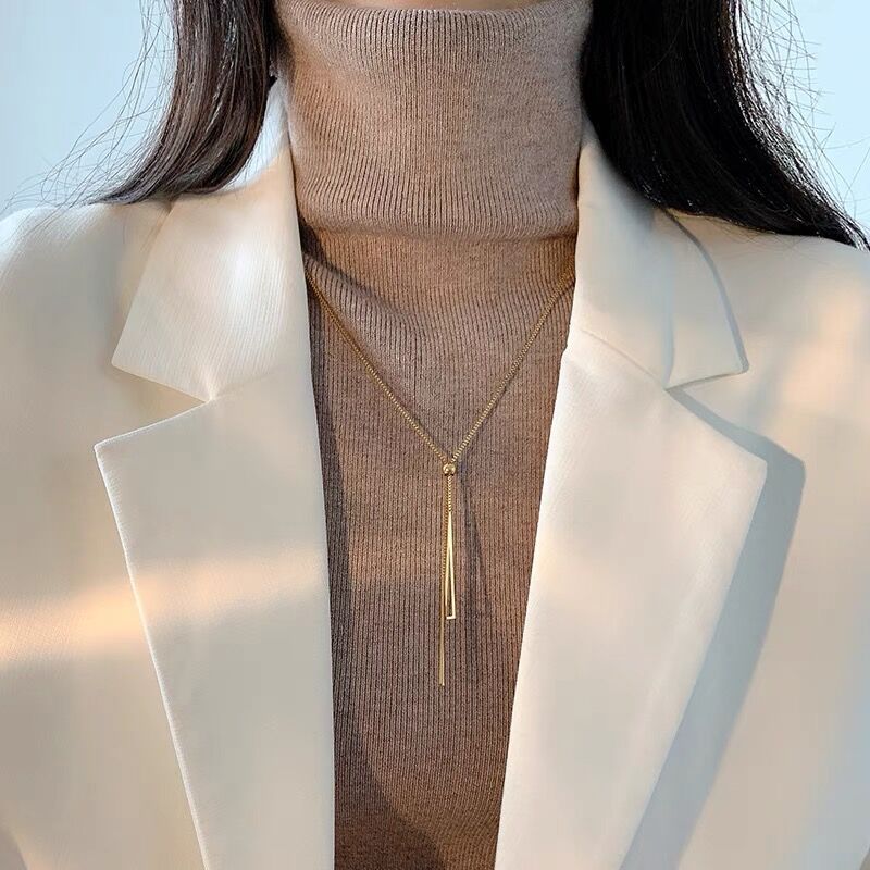 Women's Steel Geometric Triangle Fashionable High-grade Long Tassel Accessories Necklaces