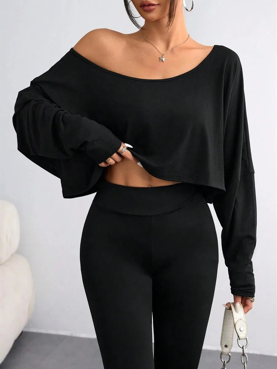 Women’s Black Off The Shoulder Long Sleve Shirt