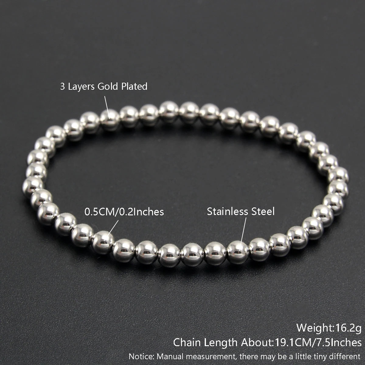 Trend Stretch Stainless Steel Stacked Ball Beaded Bracelets: