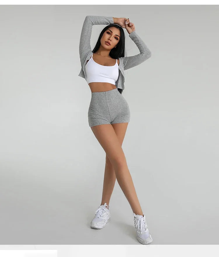 Womens High Waisted Knitted Shorts
