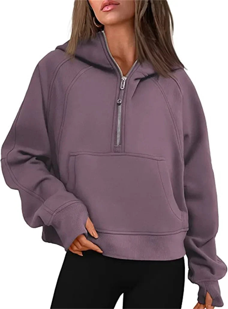 Women's Yoga Suit Scuba Half-Zip Hooded Sweatshirt: