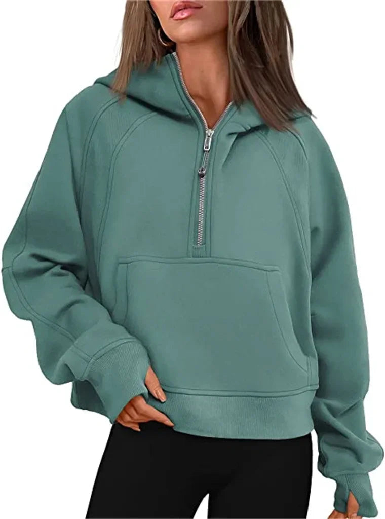 Women's Yoga Suit Scuba Half-Zip Hooded Sweatshirt: