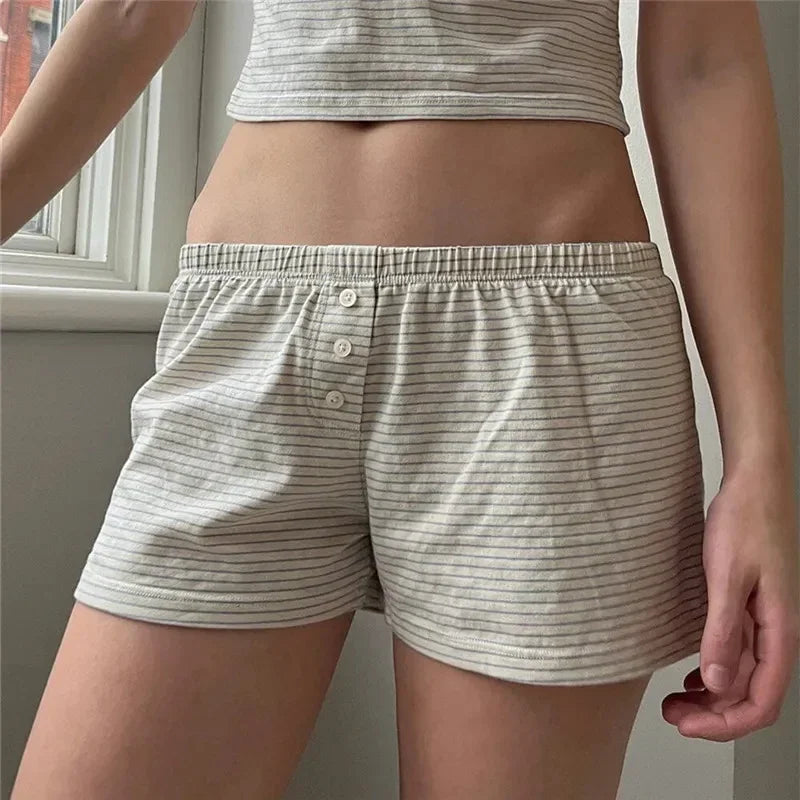 Pajama Shorts Low Waist Striped Boxer Shorts: