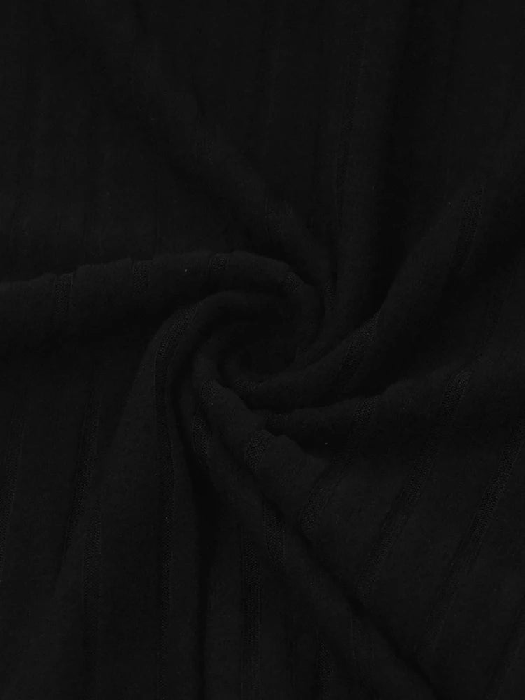 Autumn Black Solid Turtleneck Sheath Dress