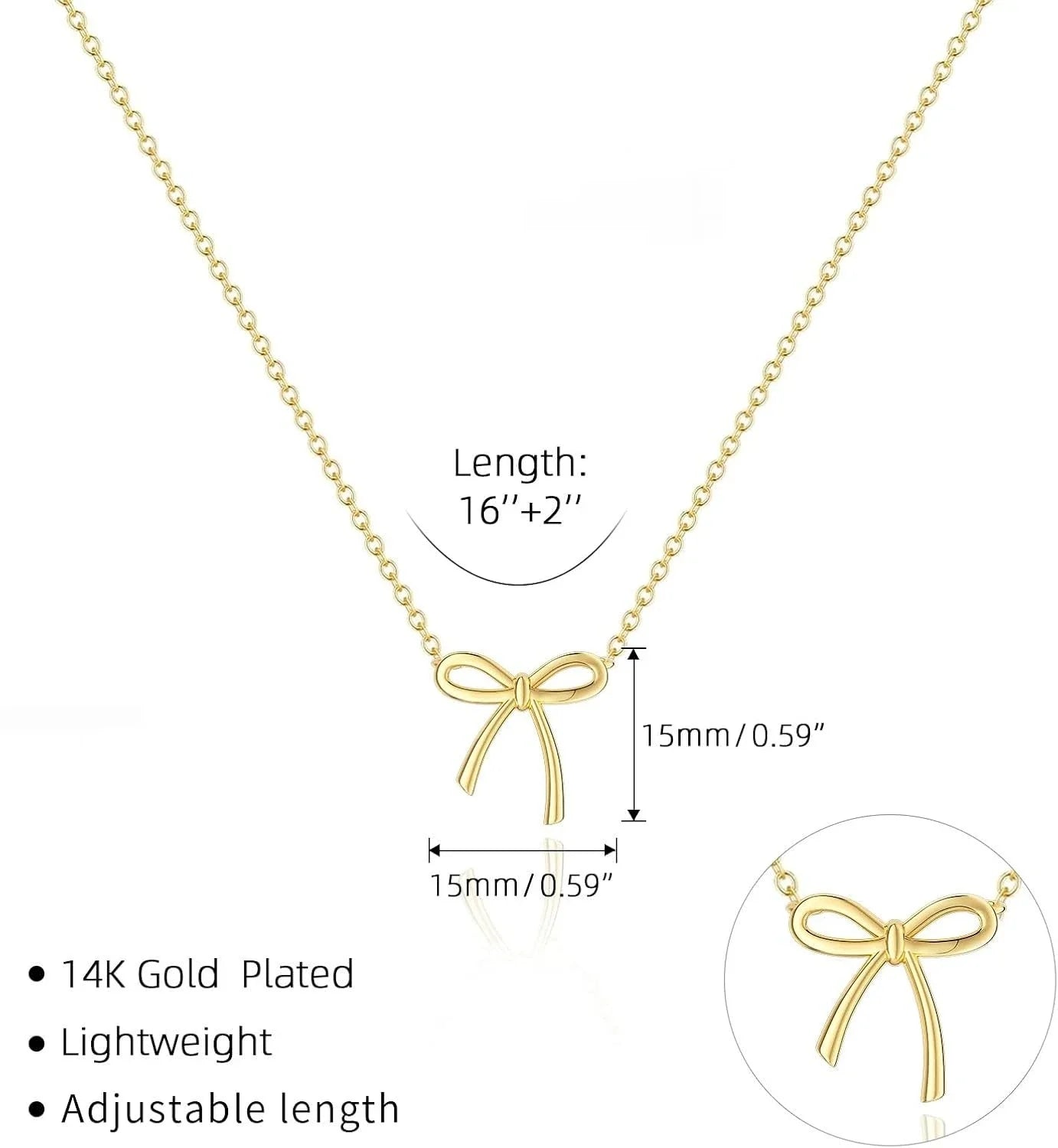 Gold bow necklace for women