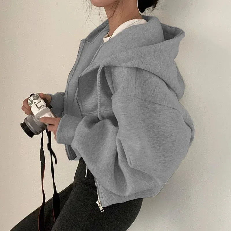 Women’s Zipper Hooded Crop Sweatshirt