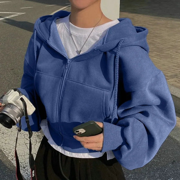 Women’s Zipper Hooded Crop Sweatshirt