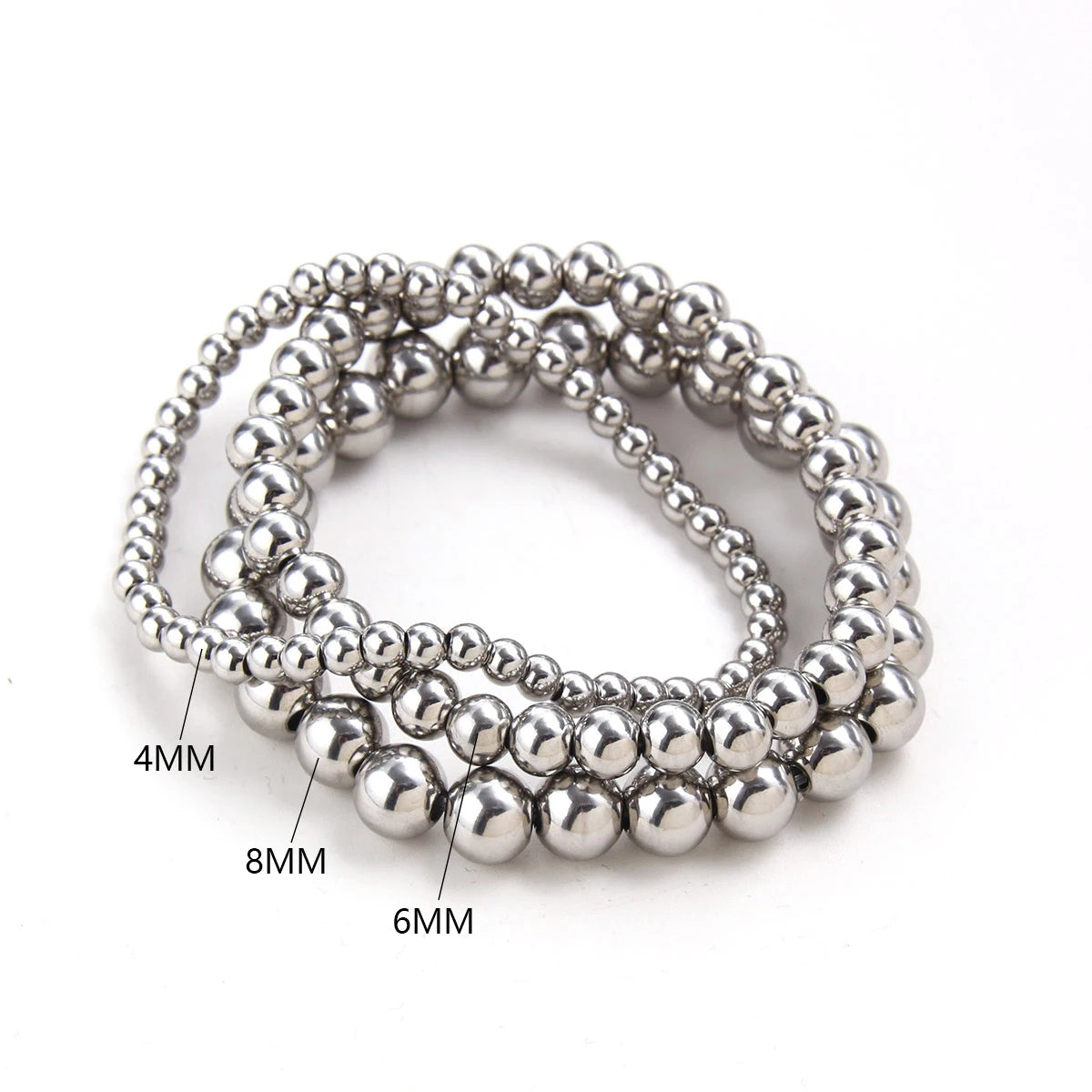 Trend Stretch Stainless Steel Stacked Ball Beaded Bracelets: