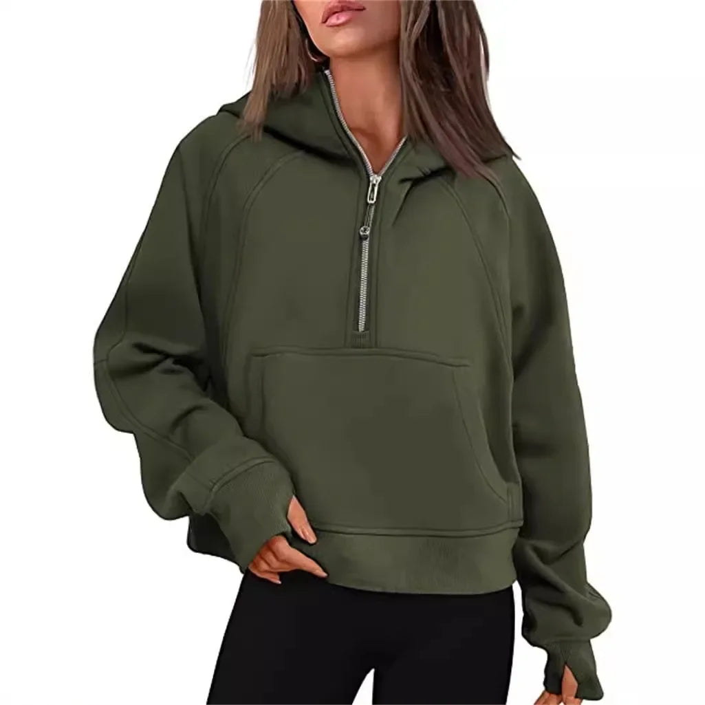 Women's Yoga Suit Scuba Half-Zip Hooded Sweatshirt: