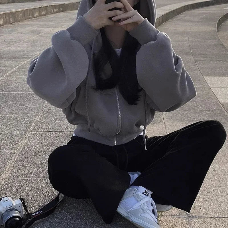 Women’s Zipper Hooded Crop Sweatshirt