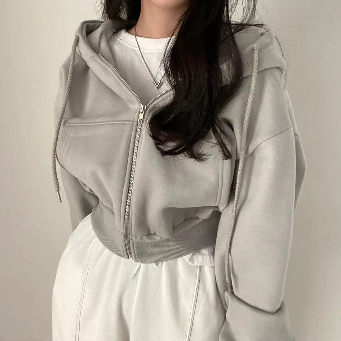 Women Y2K Oversized Crop Zip-Up Hoodie