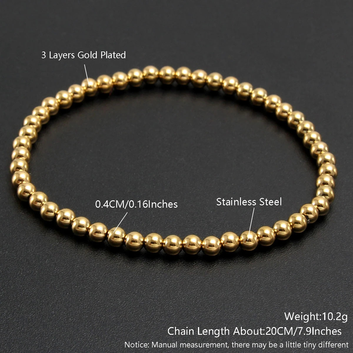 Trend Stretch Stainless Steel Stacked Ball Beaded Bracelets: