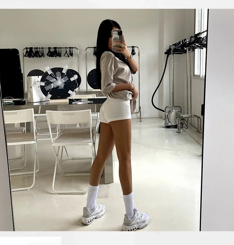 Womens High Waisted Knitted Shorts