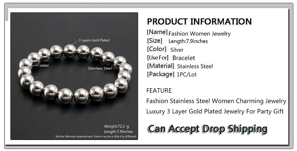 Trend Stretch Stainless Steel Stacked Ball Beaded Bracelets: