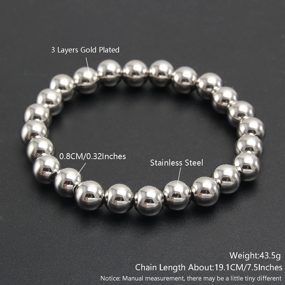 Trend Stretch Stainless Steel Stacked Ball Beaded Bracelets: