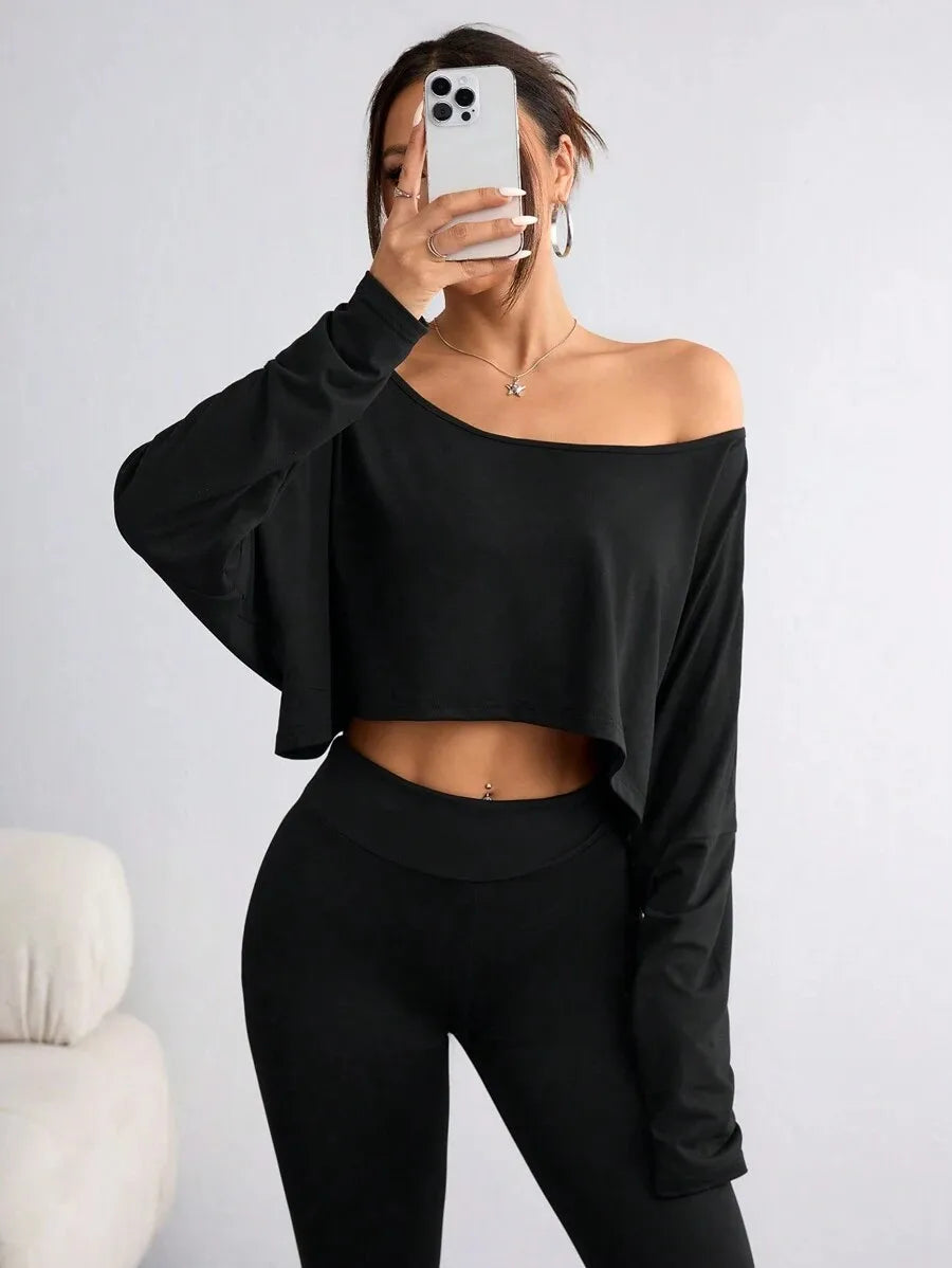 Women’s Black Off The Shoulder Long Sleve Shirt