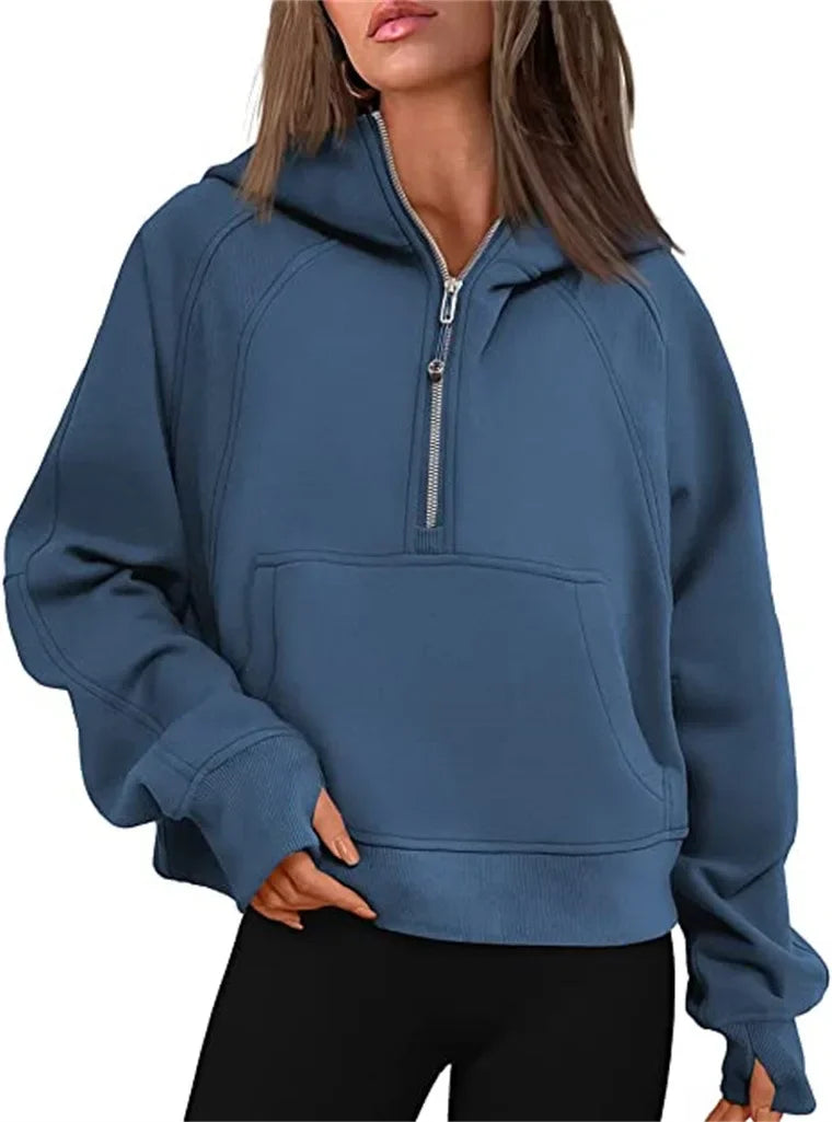 Women's Yoga Suit Scuba Half-Zip Hooded Sweatshirt: