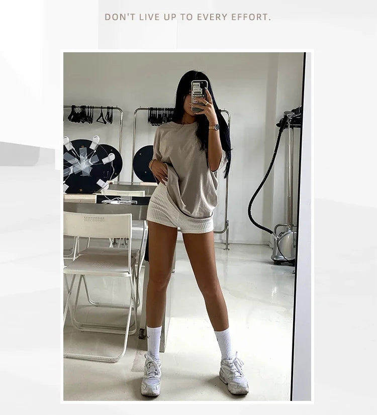 Womens High Waisted Knitted Shorts