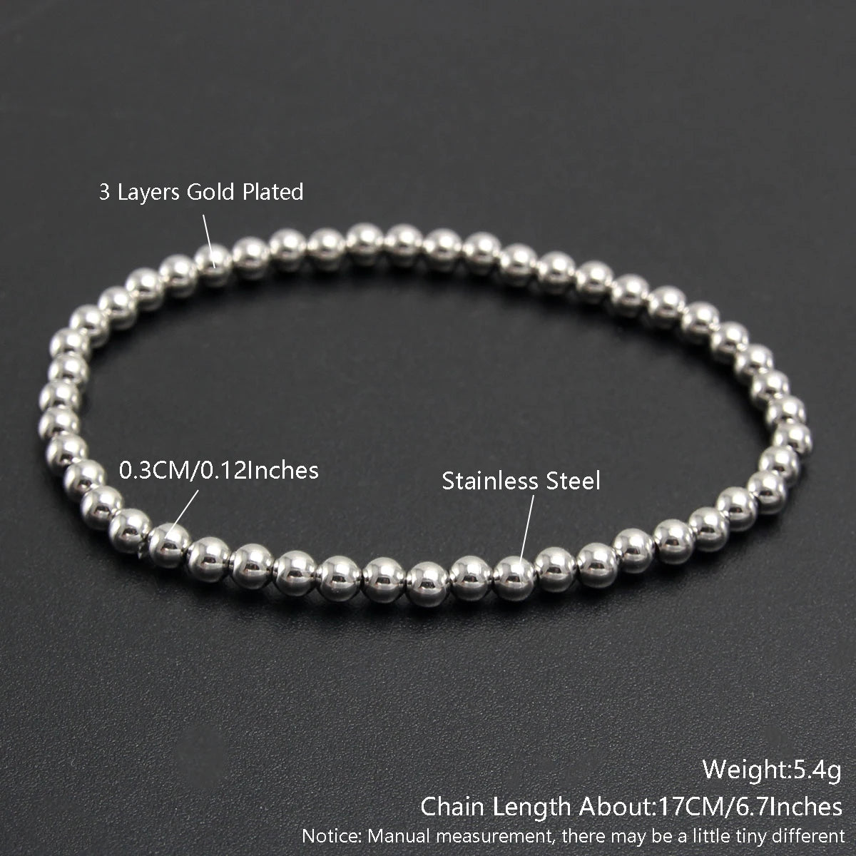 Trend Stretch Stainless Steel Stacked Ball Beaded Bracelets: