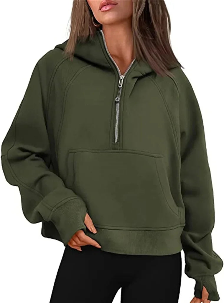 Women's Yoga Suit Scuba Half-Zip Hooded Sweatshirt: