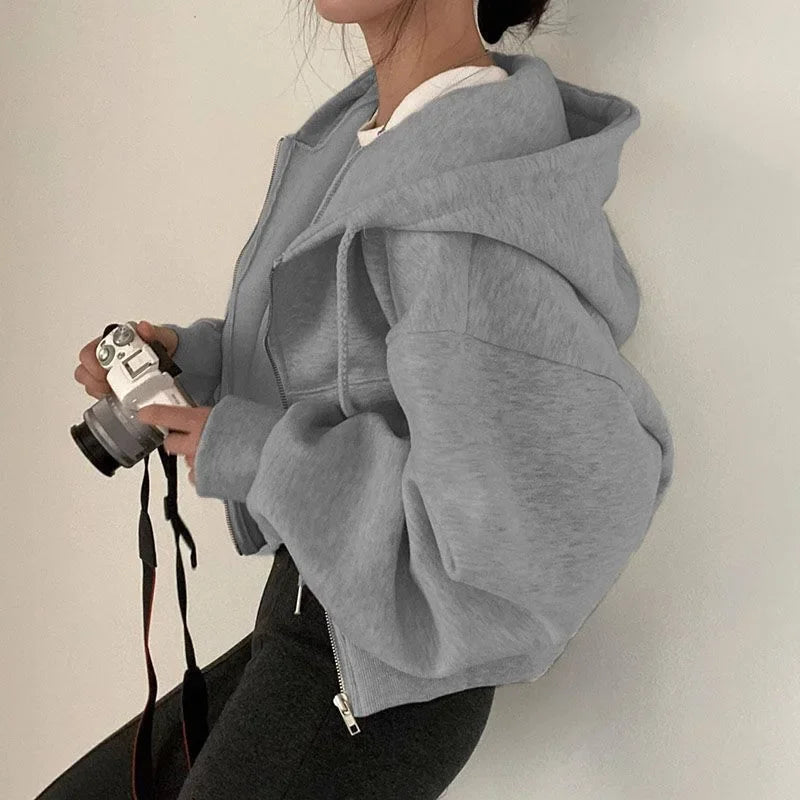 Women’s Zipper Hooded Crop Sweatshirt