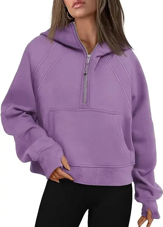Women's Yoga Suit Scuba Half-Zip Hooded Sweatshirt: