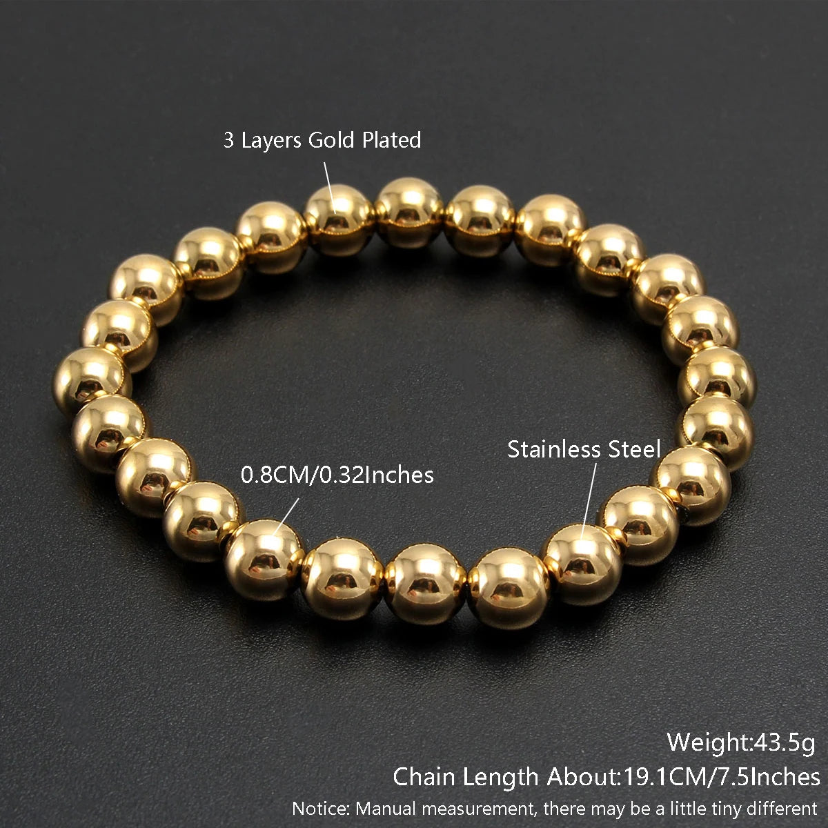 Trend Stretch Stainless Steel Stacked Ball Beaded Bracelets: